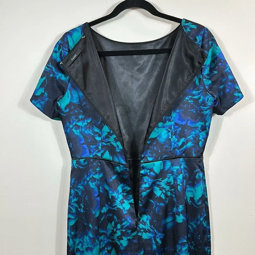 Tahari Floral Dark Sheath Shortsleeves Fairy Office Church Women Dress Size 10